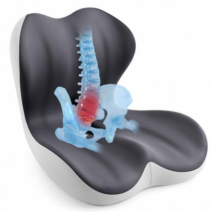 Back and Seat Cushion for Office, Back & Tailbone Pain Relief, Raised Cushion for Lumbar and Butt, Double-Sided Anti-Slip, Improves Sitting Posture, Ergonomic Memory Foam Lumbar Cushion