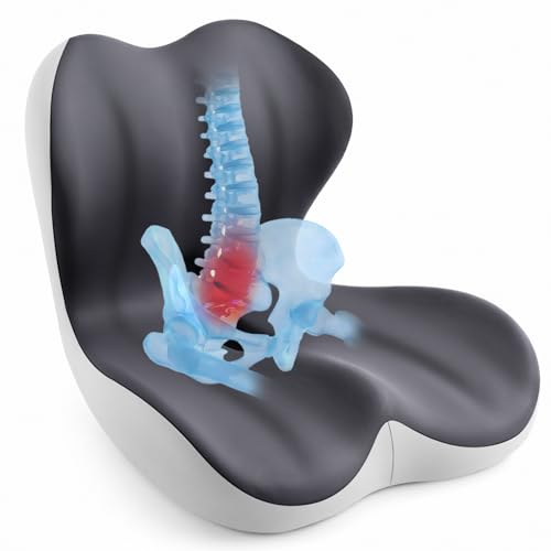 Back and Seat Cushion for Office, Back & Tailbone Pain Relief, Raised Cushion for Lumbar and Butt, Double-Sided Anti-Slip, Improves Sitting Posture, Ergonomic Memory Foam Lumbar Cushion