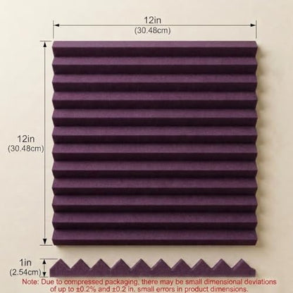 52 Pack Black/burgundy12 "X 12 "X1" Acoustic Panels Studio Soundproofing Foam Wedge Tiles(Accompanied By Double-Sided Adhesive Tape) - color: Black/burgundy