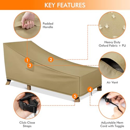 WLEAFJ Patio Chaise Lounge Cover Waterproof, Heavy Duty Outdoor Lounge Chair Covers, Durable Patio Furniture Covers, 78L x 34W x 32H inch - 2 Pack, Khaki - color: Khaki, size: 2 Pack-78L x 34W x 32H inch