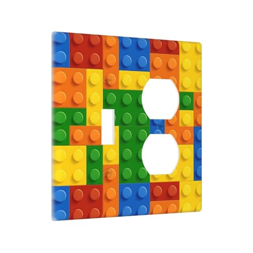 Building Blocks Theme Colored Bricks Print Wallplates 1 Toggle 1 Duplex Switch Plate Electrical GFCI Faceplate Decorative Light Switch Covers for Room Office Home Decor - color: Building Blocks Theme Colored Toy Bricks Print, size: 1 Toggle 1 Duplex / 4.6
