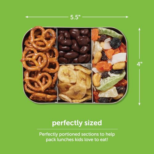 LunchBots Small Protein Packer Bento Box - Extra Small Divided Stainless Steel Snack Container - 4 Sections for 1-2oz of Nuts, Meat, Cheese, Finger Foods - Dishwasher Safe - Stainless Lid - size: 4 Section