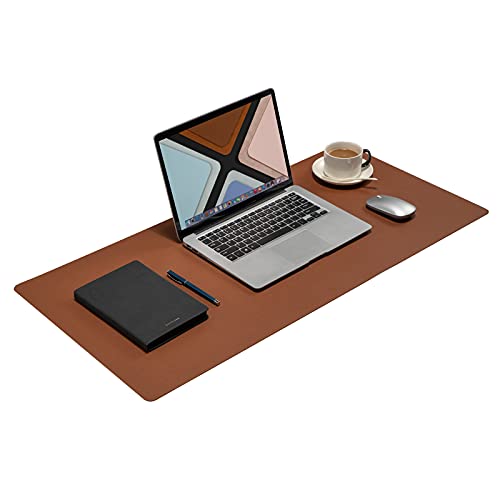 Desk Pad Blotter,Wolaile 36x17 in Large PU Leather Mouse Pad,Waterproof Non-Slip Writing Desktop Protector Mat,Office Desk Accessory,Brown - color: Brown