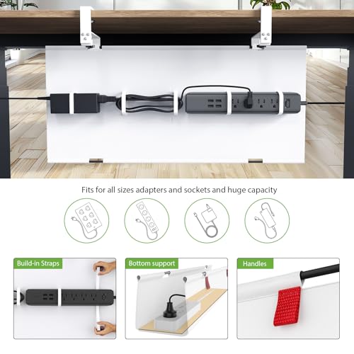 KEEGH No Drill Under Desk Cable Management Tray - 28" Cord Management Under Desk - Clamp/Screw Mount - Support Upto 70lbs - Fabric Wire Management - Gaming/PC Cable Raceways for Office/Home, White - color: White, size: Regular (28 Inch)