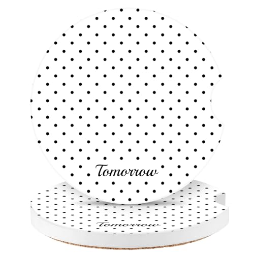 Cute Fashion Polka Dot Car Coasters 2 Pack for Cup Holders, 2.56 Inch Finger Notch Retro 70's Style Ceramics Heat Resistant Anti Slip Cork Base Car Drinks Coasters Auto Accessories-White - color: White
