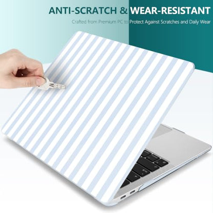 DONGKE Case for MacBook Air 13 Inch (2021-2018 Models A2337 M1/A2179/A1932), Blue & White Stripes Hard Shell Case with Keyboard Protector, Compatible with Retina Display and Touch ID - color: Blue & White Stripes