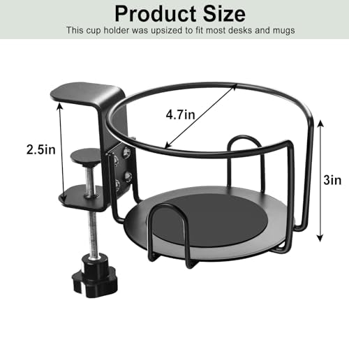 Upgraded Cup Holder, Gaming Desk Accessories Anti-Spill Drink Cup Holder for Table Edge or Chair Armrests, Clip on Desk Side Cups Holders for Home or Outdoor Camping -Black