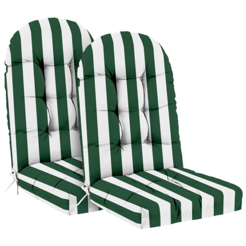 Outdoor Adirondack Chair Cushions Set of 2, 44x19x4 Inch Rocking Chair Cushion, High Back Patio Soft Seat Pad with Ties, Indoor Outside Use, Dark Green Stripes - color: Dark Green Stripes, size: 44x19x4 Inch