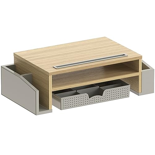 Simple Houseware Desk Monitor Stand Riser with Adjustable Organizer tray - color: Oak
