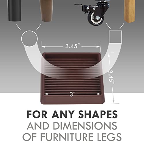 VOCOMO 3X3 Rubber Caster Cups, Non Slip Furniture Pads, Anti-Slip Furniture Gripper, Anti Skid Furnitures Feet, Anti Slide Floor Protector for Bed Couch Stoppers (Brown, 4 Pack) - size: 3" x 3"-Brown