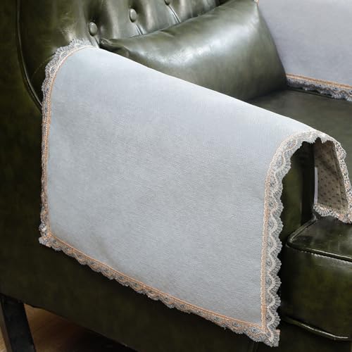 MINJIATEX Couch arm Covers,Non-Slip lace Sofa arm Covers Set of 2 Washable Sofa armrests Cover for Living Room Recliner Chair arm Cover Protectors for Leather armrest (YC-Light Gray) - color: Yc-light Gray
