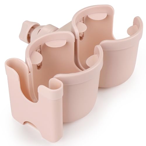 Accmor Stroller Cup Holder with Phone Holder, Bike Cup Holder, Universal Cup Holder for Uppababy Nuna Doona Strollers, 2-in-1 Cup Holder for Walker, Wheelchair, Scooter - color: Double Holder-All Crystal Pink