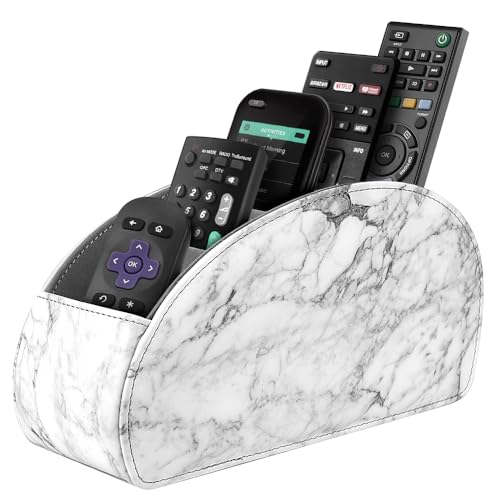 SITHON Remote Control Holder with 5 Compartments - PU Leather Remote Caddy Desktop Organizer Store TV, DVD, Blu-Ray, Media Player, Heater Controllers, Marble - color: Marble, size: Small