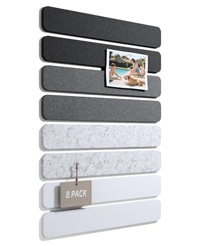 Fluxynara Cork Board Alternative Felt Strip Board 8-Pack 13"x2", Office Pin Board with 50 Push Pins, Adhesive Install for Bedroom Door & Home Office (Concrete Echo) - color: Concrete Echo, size: 8-pack