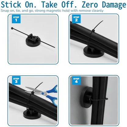 225-Pc Magnetic Cable Ties Set,Magnetic Zip Tie Mounts & Cable Ties | Magnetic Wire Holder, 25 Magnetic Cable Holders & 200 Zip Ties, Magnet Cable Tie Mounts for Cables, Wires, Cords, Hoses-31 mm - size: 31mm
