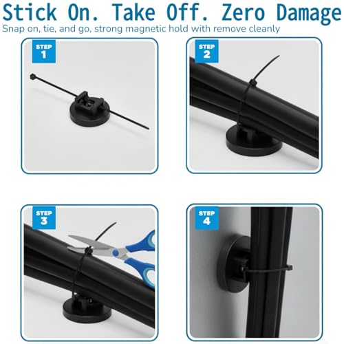 225-Pc Magnetic Cable Ties Set,Magnetic Zip Tie Mounts & Cable Ties | Magnetic Wire Holder, 25 Magnetic Cable Holders & 200 Zip Ties, Magnet Cable Tie Mounts for Cables, Wires, Cords, Hoses-43 mm - size: 43mm