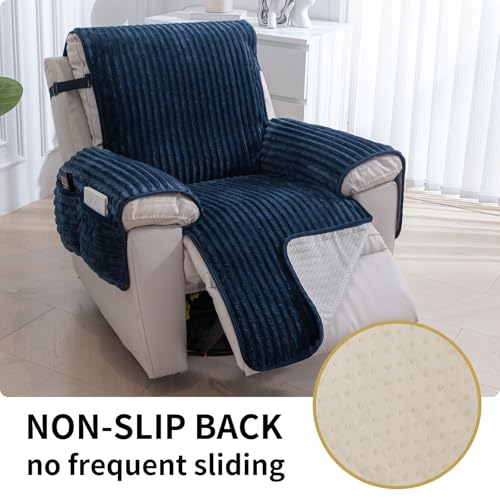 HAOMAIJIA Faux Fur Recliner Chair Covers Non-Slip Waterproof Recliner Covers That Stay in Place Warm Thick Lazy Boy Recliner Cover for Dogs Furniture Protector Pet Friendly (Navy Blue, 23'') - color: Navy Blue, size: 23''