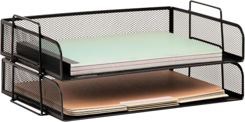 Mind Reader Stackable Paper Tray, Desktop Organizer, File Storage, Office, Metal Mesh, 13.25" L x 9.75" W x 6.25" H, 2 Pcs., Black (Pack of 8) - color: Black, size: 13.3" x 9.8" x 6.3" (Pack of 8)