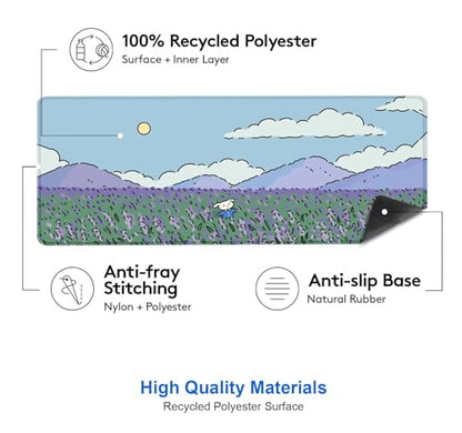 IMAYONDIA Anime Lavender Desk Mat Cute, Green Purple Blue XL Large Gaming Mouse Pad for Laptop, Kawaii Landscape Japanese Deskmat, Mousepad Computer Pad, 31.5 X 11.8 Inch - color: Lavender Landscape