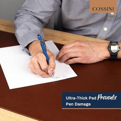 Cossini XL Desk Pad - Large Vegan Leather Desk Mat (17 x 36) - Buttery Smooth Writing, Damage Blocking, Non-Slip, Waterproof - Home Office Computer Desk Protector Blotter Laptop Keyboard Mouse Pad - color: Brown