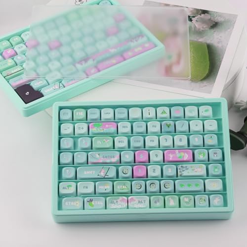 Hyekit Keycaps Storage Box, 3th Floor PBT Dustproof Display Case, 180 Keys Visible Top Cover Keycaps Collection Box for Cherry MOA XDA SA OEM MSA DSA Mao Profile Mechanical Keyboard Keycap (Green)
