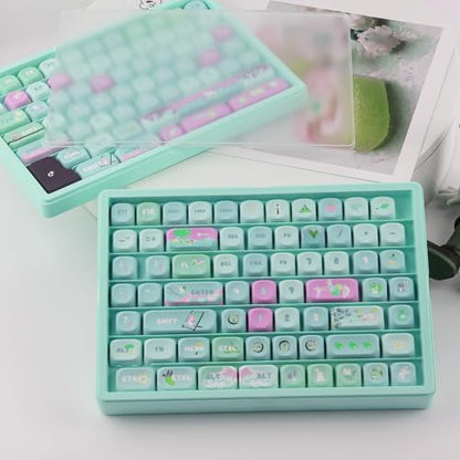 Hyekit Keycaps Storage Box, 3th Floor PBT Dustproof Display Case, 180 Keys Visible Top Cover Keycaps Collection Box for Cherry MOA XDA SA OEM MSA DSA Mao Profile Mechanical Keyboard Keycap (Green)