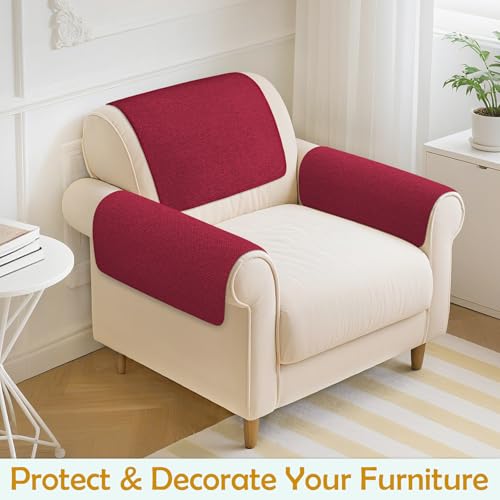 Couch Arm Covers, Waterproof Armrest Cover for Sofa, Loveseat, Armchair, Non-Slip Recliner Arm Cover, Sofa Arm Covers, Headrest Cover, Arm Chair Covers Set of 2 (Burgundy, 26"×26") - color: Burgundy, size: 26" x 26" - 2 pcs