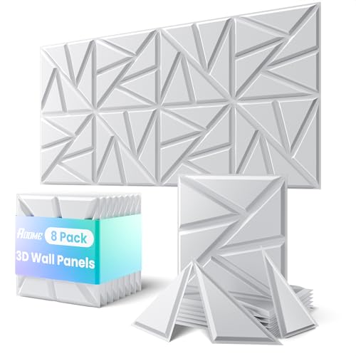 ROOME 12"x12" 3D Wall Panels, Cuttable and DIY-Friendly Upgraded uPVC Fire-Resistant Wall Panels, Modern Decorative Wall Art Panels for Living Room, Lobby, Office, Game Room, White 8-Pack - color: White, size: 8 Pack (7.7 Sq.Ft.)