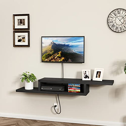 ChooChoo Floating TV Stand Shelf, Wall Mount Entertainment Center, 60” Media Console Stand for Living Room, Bedroom, Black - color: Black, size: 11.7"D x 60"W x 8.3"H