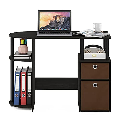 Furinno JAYA Desk, 38.4" Wide Gaming Desk with Bin Drawers, Computer Desk with Side Shelf, Office Desk for Study, Home Office, Bedroom, Dorm, Study Room, Espresso - color: Espresso