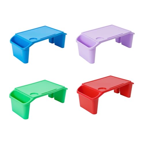 4 Pcs Kids Lap Desk Tray, Plastic Breakfast Laptop Trays with Side Pockets and Storage Slots Portable Multicolor Lap Desk for Writing, Reading, Drawing, Classroom (19.69 x 9.84 x 7.1In) - size: 19.69 x 9.84 x 7.1In