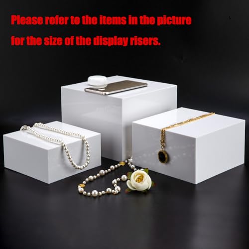 Clisela 3pcs Acrylic Cube Display Stands Box Risers White 6" 7" 8" | Food Risers for Buffet Table w/Hollow Bottoms, Decorative Display Stand Shelf for Dessert Collectibles Jewelry Figures Show - size: (6,7,8)"- White