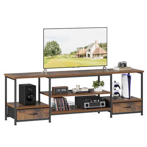 DUMOS 63" TV Stand with Storage Drawers & Open Shelves, Rustic Brown | Media Console Table for 75" TVs, Entertainment Center with Charging Station (2AC+USB+Type-C), Heavy Duty for Living Room - size: 15.8"D x 63"W x 21.7"H