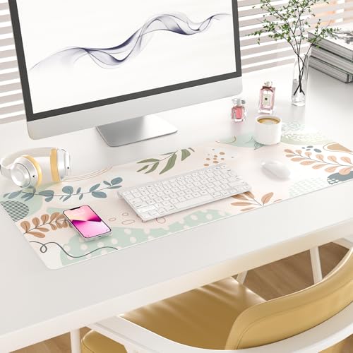 Colorful Star Minimalist Large Mouse Pad, Abstract Botanical Waterproof Desk Mat, Boho Computer Gaming Mouse Pad, XL Full Desk Mousepad Non Slip Writing Pad for School Office Home 31.5" x 11.8" - color: Abstract Leaves, size: 31.5L x 11.8W inches