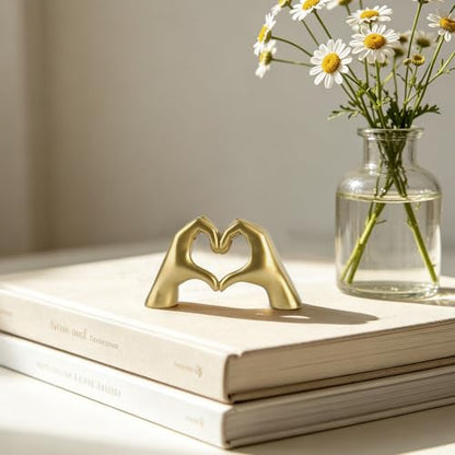 Small Gold Hand Heart Sculpture Home Decor for Living Room Bedroom Office | Resin Heart Gesture Statue Gifts Merch for Women Girls Wedding Birthday Love Finger Statue for Shelf Bookshelf Coffee Table - size: X-Small