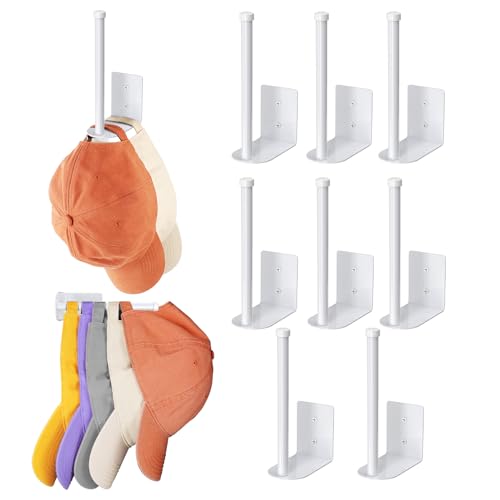 Durmmur 8 Pack Hat Racks for Baseball Caps, Stainless Steel Hat Organizer for Baseball Cap, Hat Holder Storage Organizer, Hat Hanger Strong Adhesive/Wall Drilled for Door, Bedroom, Closet(White 6 in) - color: White, size: 8 Pack 6 in