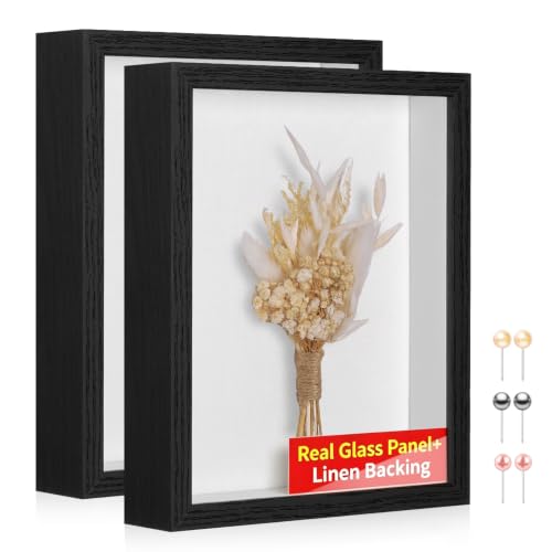 8x10 Shadow Box Picture Frame Display Case with Real Glass Panel and Soft Linen Back,Black Deep Shadow Memory Box Frame 8x10 for Flower Baby Pet Wedding Photo Craft Memorial Gift - color: Black + Thickened Panel + Foam Packaging, size: 8x10-2 Pack