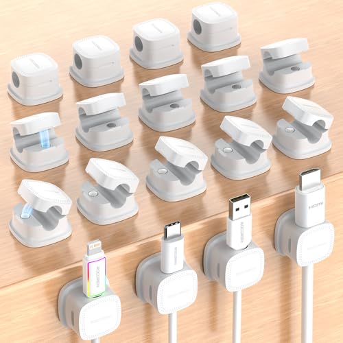 18-Pack Magnetic Cable Clips Cord Organizer-Cable Smooth Adjustable, Rocoren Desk Cable Management Accessories,Cable Holder Clips Wire Holder Keeper for Desktop,Nightstand,Wall,Home Office,Phone,Car - color: 18-White
