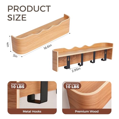 Coat Rack Wall Mount with Shelf Entryway Shelf Modern Key Holder Hanger Wall Shelves with Hidden Hooks for Hanging Towels Coats Hats Bags for Hallway Bathroom Bedroom(Wavy Oak, 4 Hooks) - color: Wavy Oak, size: 4 hooks