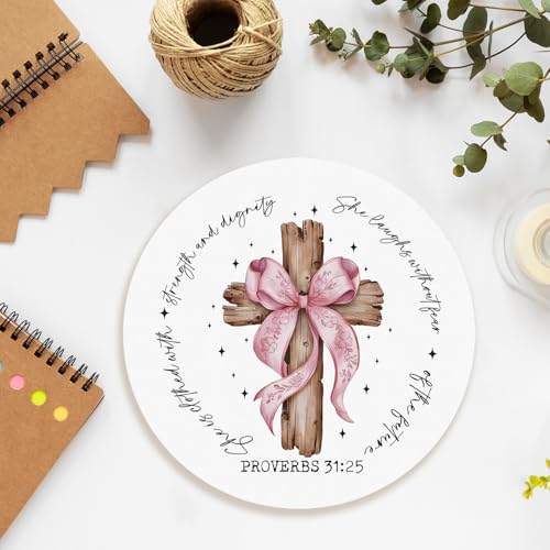 Coquette Pink Bow Cross Christian Mouse Pad, Mouse Pads for Desk, Proverbs 31 Woman Gifts, Religious Bible Verse Mousepad for Office Dorm Computer Laptop Gaming, 8.7x8.7 Inch - color: bow4