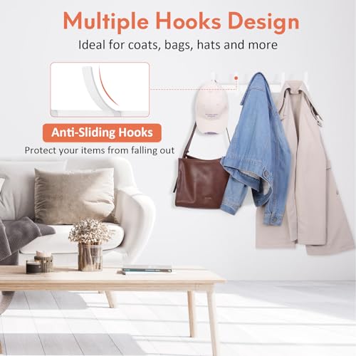 Optish Coat Rack Wall Mount, Coat Hook Wall Mount, Wall Hooks for Hanging, Hat Rack for Walls, Coats Hanger with 10 Hook, Towel Hooks for Bathrooms (1 Pack, White) - color: White, size: 1 Pack-10 Hook