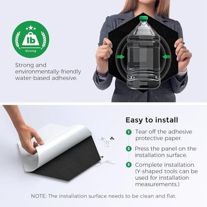 Self-Adhesive Acoustic Panels [390 lbs/yd³ Ultra-High Density], 2nd Generation Sound Absorbing Panel, Professional Level Sound Panel, Polyester Soundproof Foam [Medium Hexagon, Pure Black] - color: Black, size: Medium Hexagon (12''x10''x0.4'')