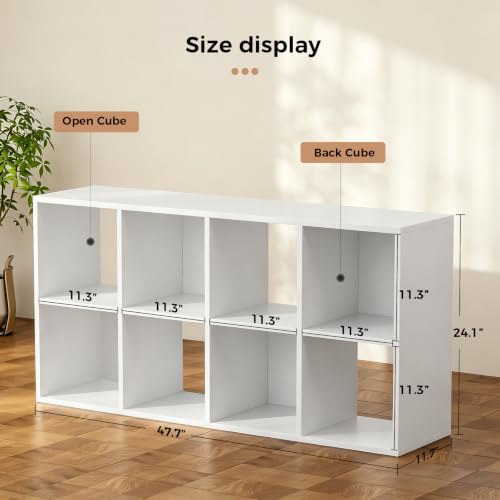 LUCKLIFE 8-Cube Storage Organizer, Stackable Modular Bookcase Shelf with Vertical or Horizontal Use, Fits 11×11" Bins, Optional Back Panels, for Living Room, Office, White - color: 8 Cube - White