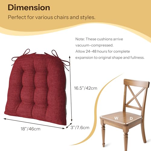 Chair Cushions for Dining Chairs Set of 4 Durable D-Shaped Seat Cushions with Non-Slip Backing Secure Ties Thick Cozy Seat Pad for Kitchen Dining Room Office(18x16.5x3in Burgundy) - color: Burgundy