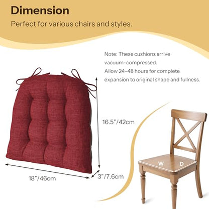 Chair Cushions for Dining Chairs Set of 4 Durable D-Shaped Seat Cushions with Non-Slip Backing Secure Ties Thick Cozy Seat Pad for Kitchen Dining Room Office(18x16.5x3in Burgundy) - color: Burgundy