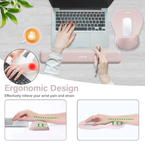 MOSISO Wrist Rest Support for Mouse Pad&Keyboard Set, Ergonomic Mousepad with Concave Curved Memory Foam, Non-Slip Base Pain Relief Comfortable Rectangular Easy Typing Pad for Home/Office, Apricot - color: Apricot