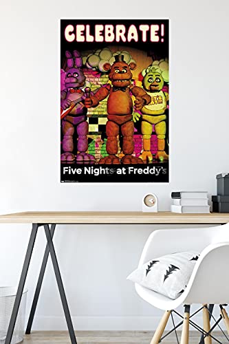 Trends International Five Nights at Freddy's - Celebrate Wall Poster, 22.375" x 34", Premium Poster & Mount Bundle - color: Premium Poster & Mount Bundle, size: 34"L x 22.4"W