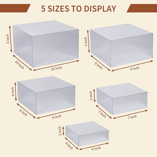 Acrylic Risers for Display 5 Pcs, Food Risers for Party Silver Display Stands Box Nesting Display for Jewelry Bag Cosmetics Catering Dessert Collectibles - color: Sliver-5pc