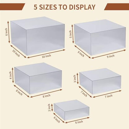 Acrylic Risers for Display 5 Pcs, Food Risers for Party Silver Display Stands Box Nesting Display for Jewelry Bag Cosmetics Catering Dessert Collectibles - color: Sliver-5pc