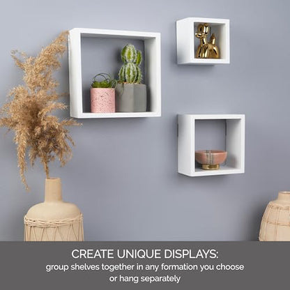 MELANNCO Floating Square Cube Shelves, for Bedroom, Living Room, Bathroom, Kitchen, Nursery, Set of 3, White, 3 Count - color: White, size: Set of 3